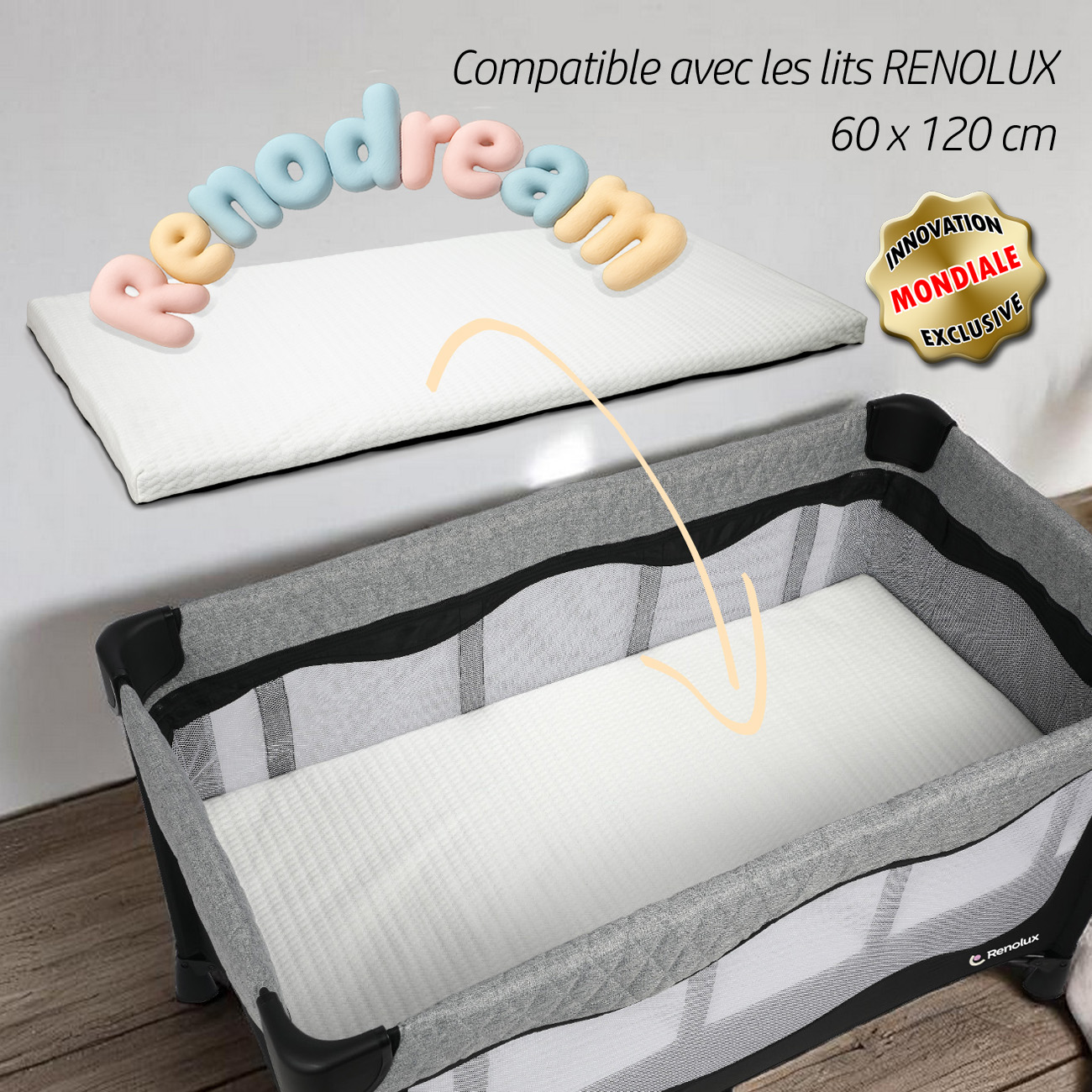 lifestyle matelas compatible lit parapluie 60x120 cm Renodream Snow Renolux
