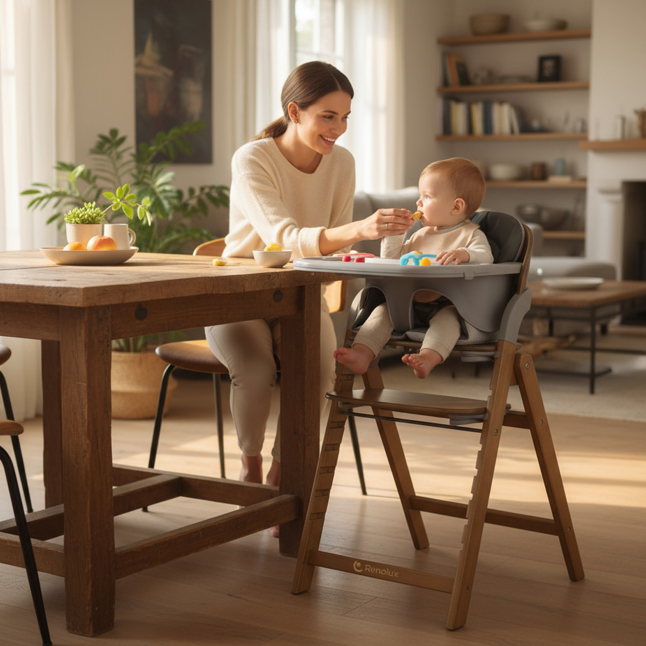 chaise haute bébé en bois lifestyle Meridio Renolux