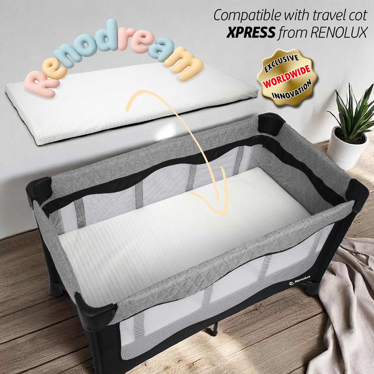 lifestyle compatible mattress travel cot Renodream Snow XPress Renolux